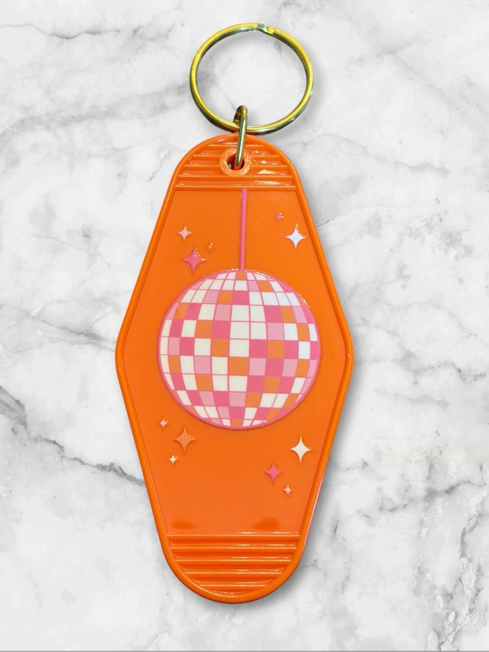 Retro Orange Disco Ball Keychain